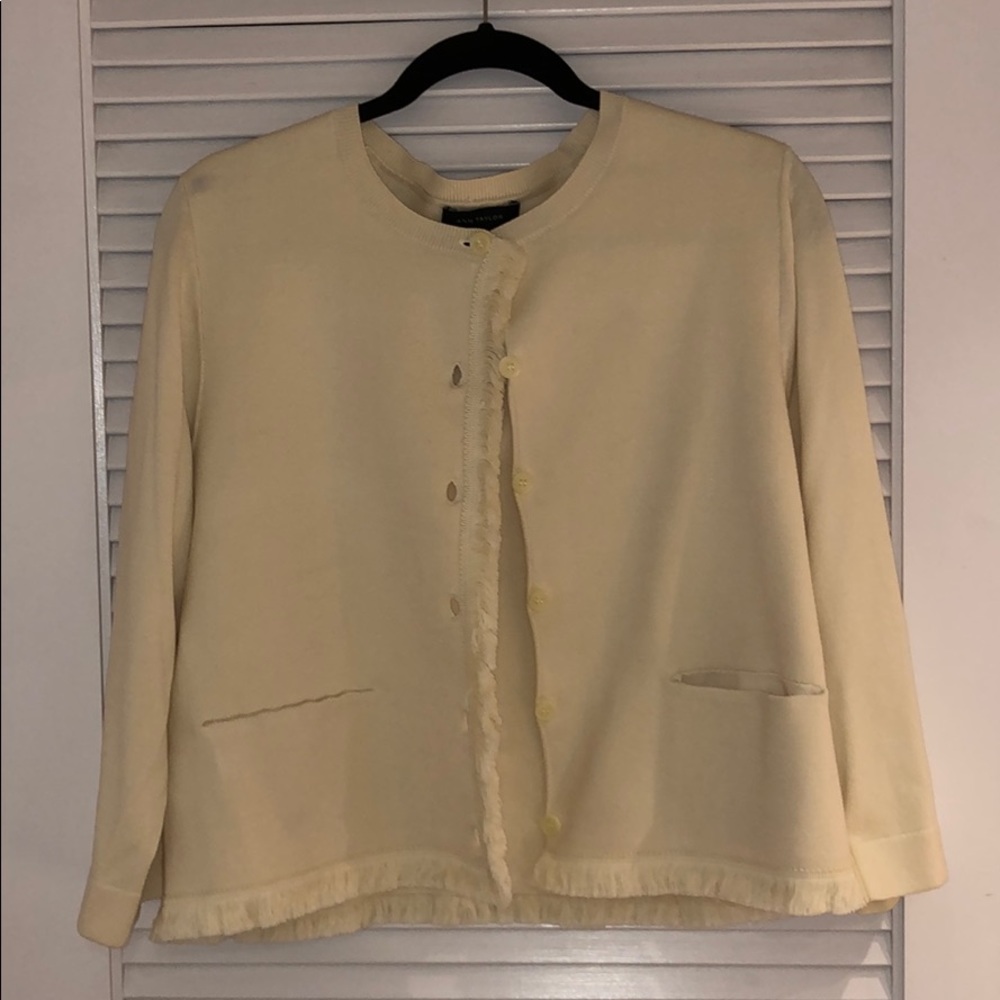 NWT Ann Taylor Knit Button Down Jack w/Fringe